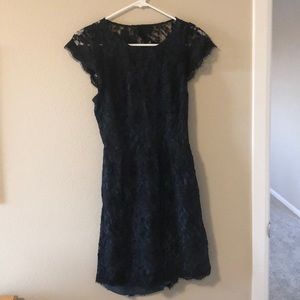 Black lace teal underlay shirt dress
